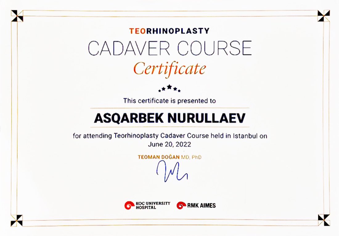 Teorhinoplasty Cadaver Course sertifikati